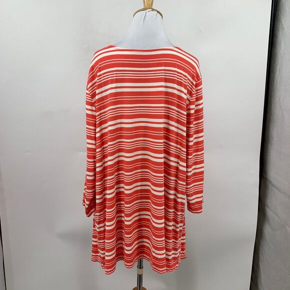 Lane Bryant Shirt Womens Plus 26/28 Pink Red Draped Neck Striped Dolman Sleeve - Picture 6 of 13